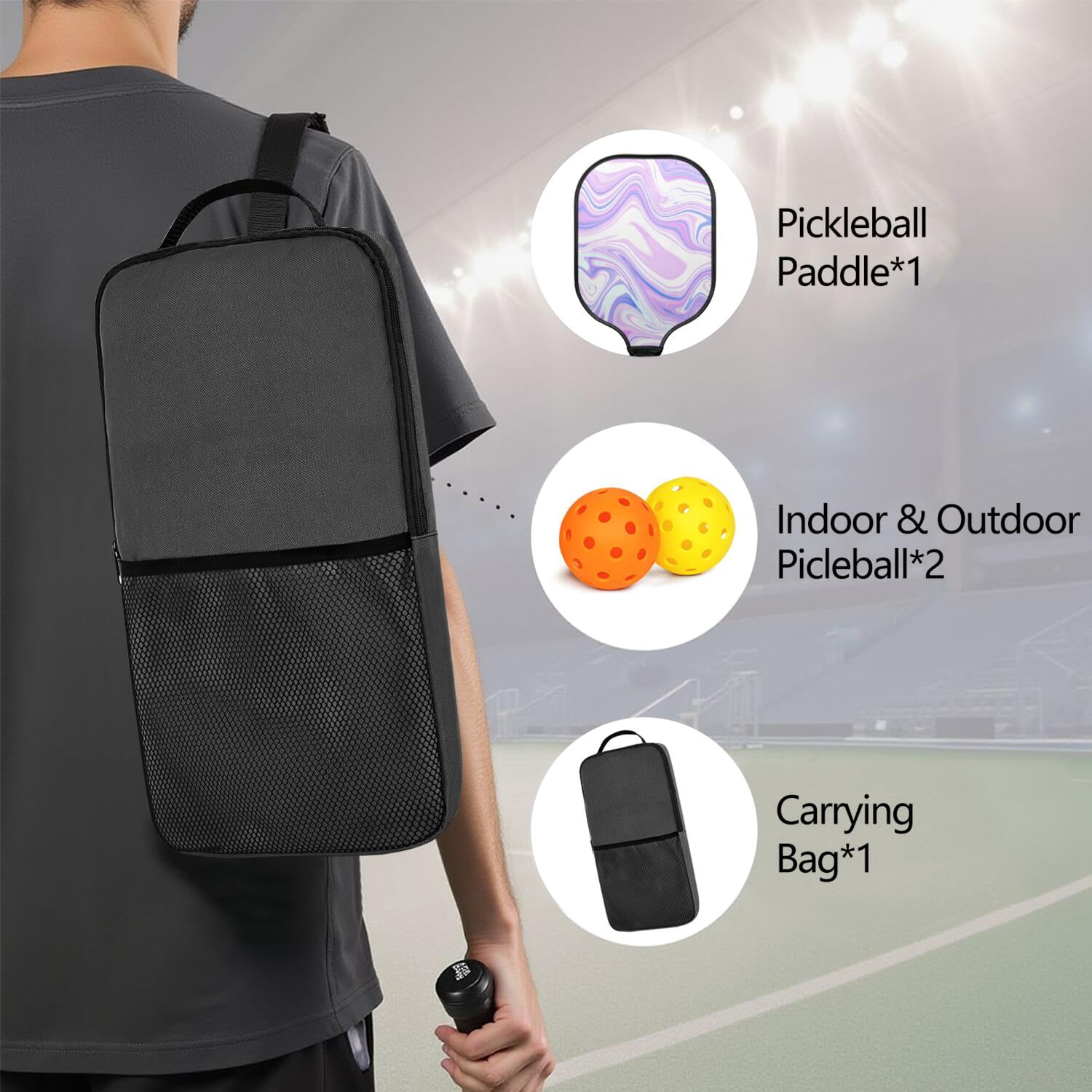 Pickleball Paddles Set Of 1, Fiberglass Surface, Liquid & Marble Print, 1 Paddles, 2 Balls & Bag