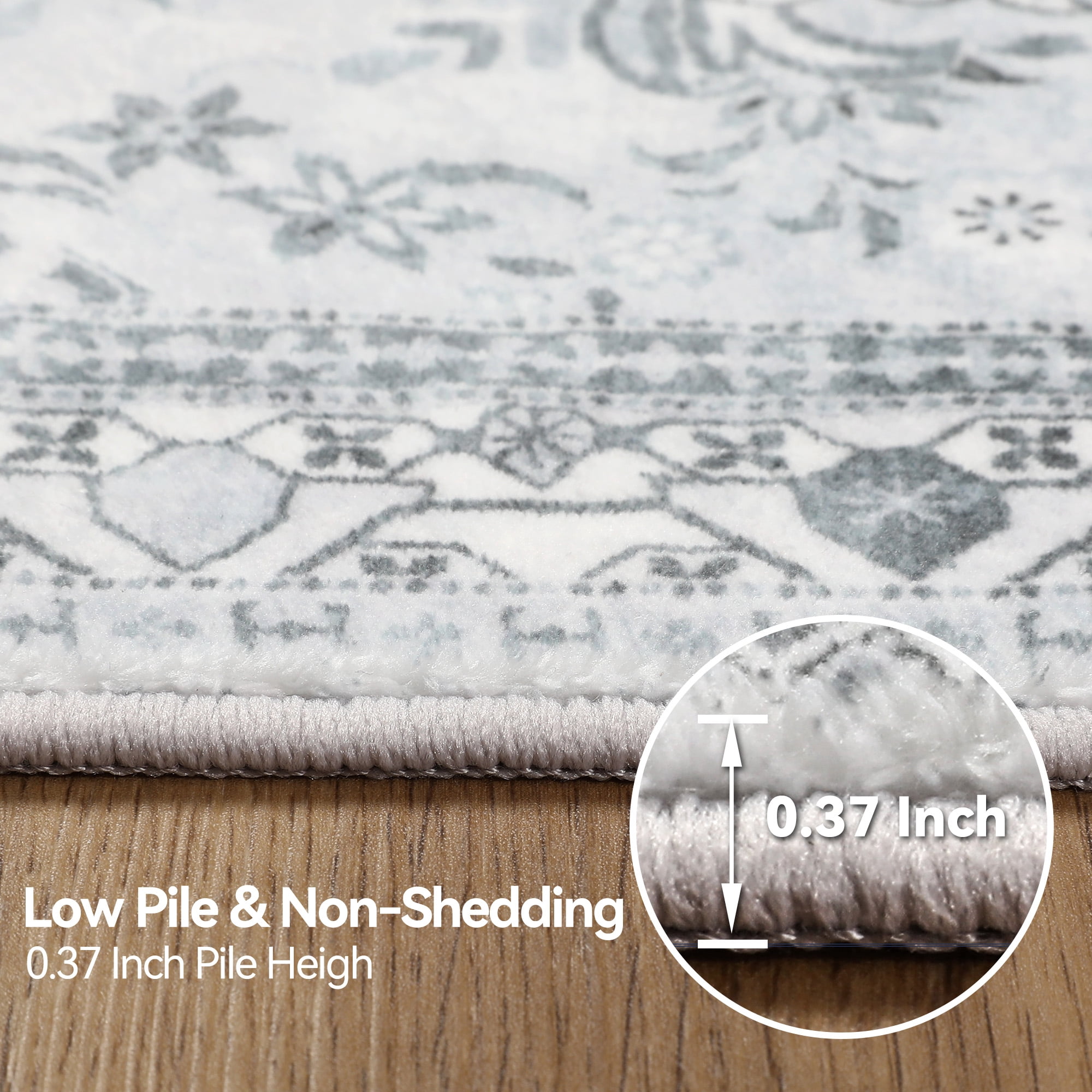 Lalado 8ft x 10ft Area Rugs for Living Room Washable Rugs Boho Floral Carpet Soft Low Pile Non-Slip Rug for Bedroom Dining Room Indoor Vintage Home Decor, Gray