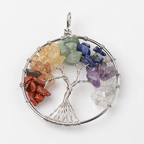 Tree of Life Mixed Stone Big Pendants with Brass Findings Platinum 63~65x49~51x8~10mm Hole: 8~10mm Mixed Stone