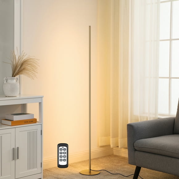 EDISHINE Modern LED Floor Lamps with Remote for Living Room, Dimmable, 49FT Remote Range, 57.5 inch Minimalist Standing Lighting for Bedroom, Office, Gold