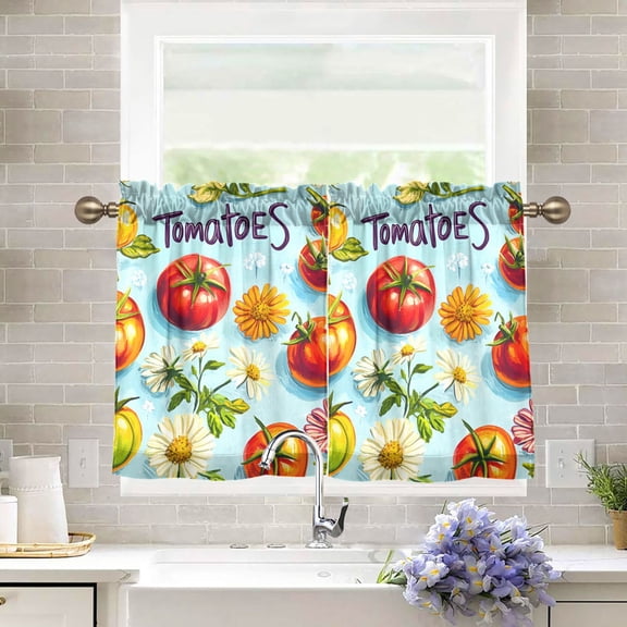 Yayeee Kitchen Curtains Tier Pair Light Filtering 27"x36" Rod Pocket Short Cafe Window Panel, Green Tomatoes