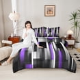 thumbnail image 4 of Manfei Black Purple Gray Full Size Comforter Sets 3-Piece, Modern Gradient Stripe Bedding Comforter Set, Contemporary Geometric Bedding Sets, Luxury Bedroom Decor, 4 of 8