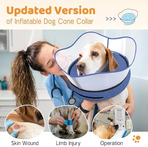 Raised Inflatable Dog Cone Alternative Collars for After Surgery, Dog Donut Collar After Surgery, Soft Pet Cone for Small Medium Large Dogs to Stop Licking Navy,S(Neck 7"-9.5")