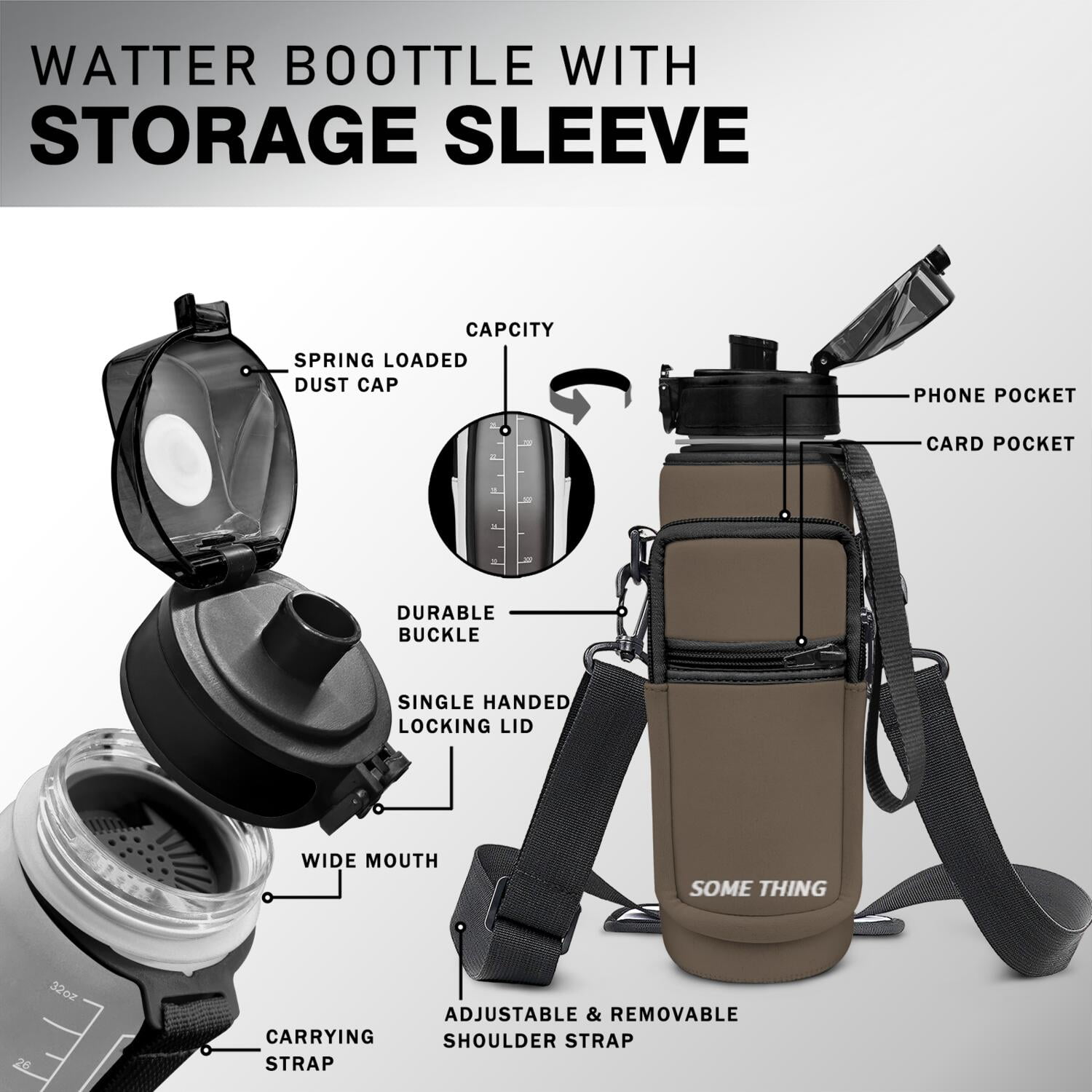 32oz Sports Water Bottle with Detachable Strap, Button-Operated Lid, and Straw - Perfect for Hydration on the Go