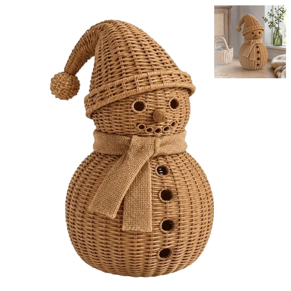 Farmhouse Christmas Decor, 12 Inch Rustic Handwoven Snowman,Xmas Tabletop Centerpiece for Mantel Fireplace Home Tiered Tray Holiday Party Decor