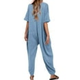 thumbnail image 7 of Baqcunre Jumpsuits for Women Women Solid Color V Neck Jumpsuits Half Sleeve Long Rompers Beam Foot Baggy Overalls Pants Jumpsuits for Women Dressy One Piece Jumpsuits for Women, 7 of 7
