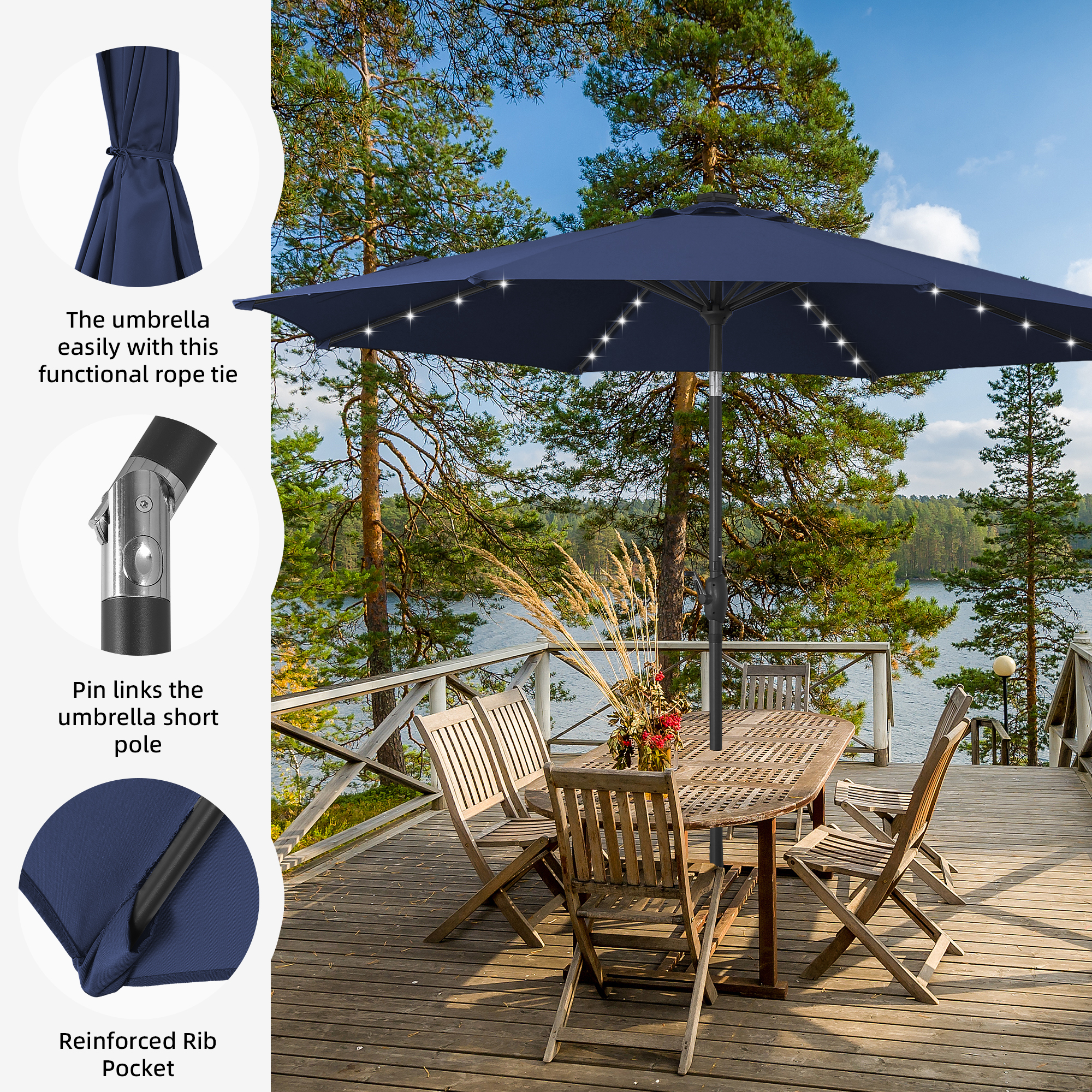 Autlaycil 10ft Solar Patio Umbrella with 32 LED Lights, Navy Blue photo 5