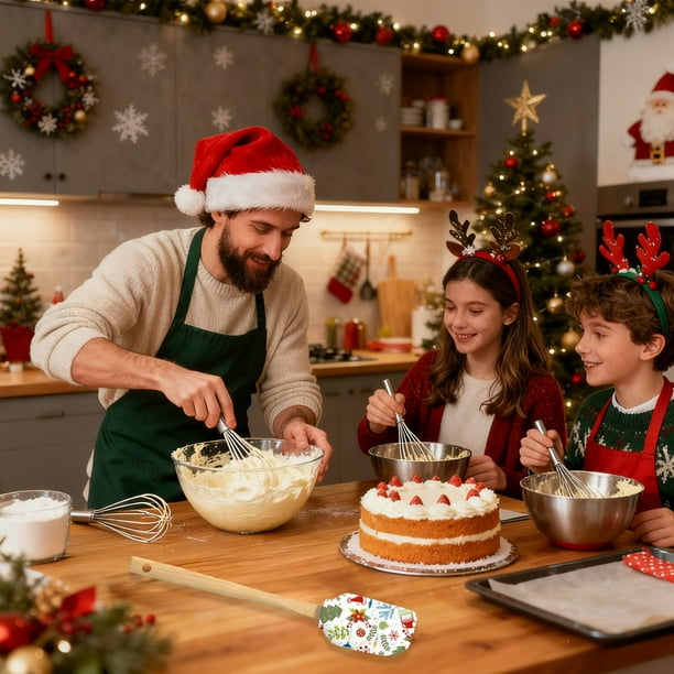 Herunwer Christmas Oven Gloves Heat-Resistant Oven Mitts Kitchen Pot Holders for Home Restaurant Baking Cooking Grilling BBQ Accessories