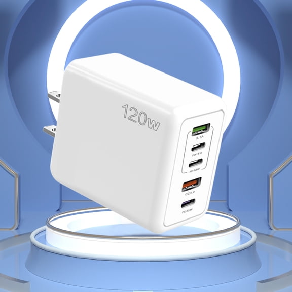 120W Mobile Fast Charging Power Adapter with Type-C PD and USB Ports, US Standard Multi-Port Charger Compatible with and Android Devices for Efficient Charging