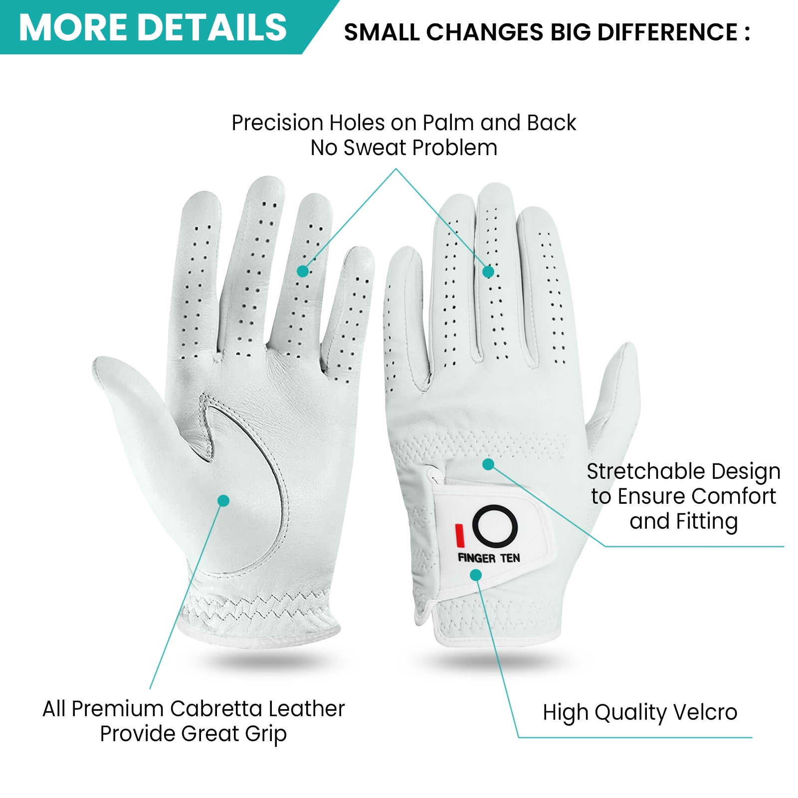 Golf Gloves Men Right Handed Golfer Cabretta Leather Left Hand 2 Pack, Men's Golf Soft Enhance Grip Fit Size from Small to XXL (White-2 Pack, X-Large, Left)
