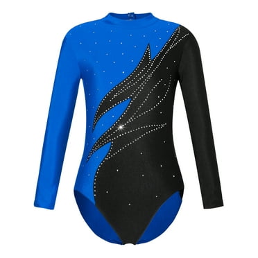 Zaldita Kids Girls Long Sleeve Shiny Gymnastics Leotard Athletic Ballet Dance Bodysuit Unitard Dancewear Activewear Blue 14