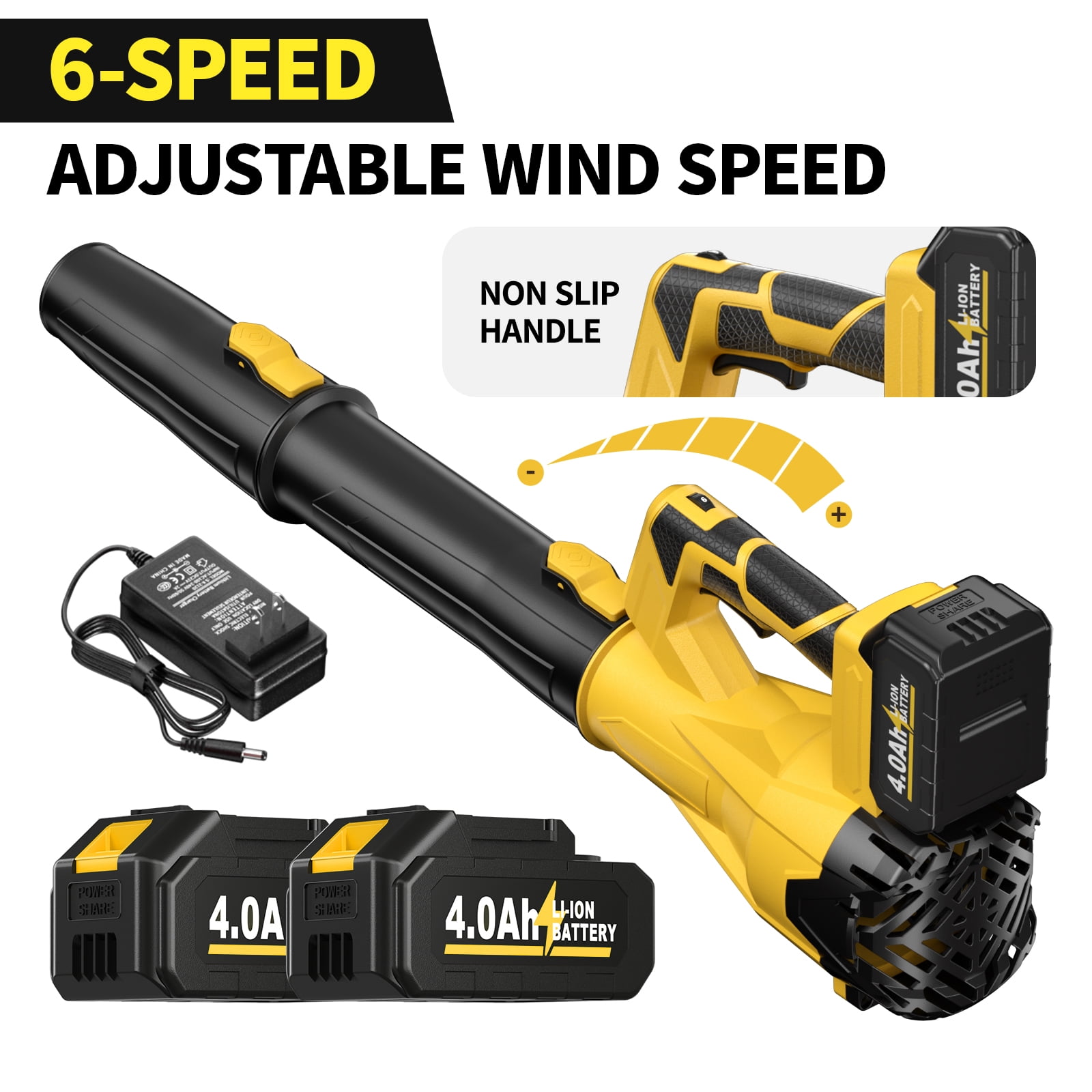 Wireless Leaf Blower with 4.0Ah Battery, 580CFM & 160MPH, 6 Speed Settings, Extended Nozzle, Ergonomic Non-Slip Handle, Lightweight for Lawn Maintenance and Yard Cleanup