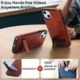 thumbnail image 5 of for iPhone 14 Plus PU Leather Back Case, Built-in Invisible Stand [Compatible with Magsafe] Protective Slim Kickstand Anti-fall Phone Cover Compatible with iPhone 14 Plus, Brown, 5 of 8