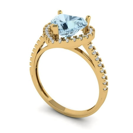 2.27 ct Brilliant Heart Cut VVS1 Natural Sky Blue Topaz 14k Yellow Solid Gold Halo Solitaire with Accents Wedding Bridal Anniversary Engagement Ring size 5.5