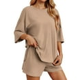 thumbnail image 1 of Conjunto deportivo para mujer: camiseta de cuello redondo y pantalones cortos deportivos. Poliéster transpirable. Lavable a máquina. Primavera/verano. XS-XXXXL., 1 of 7