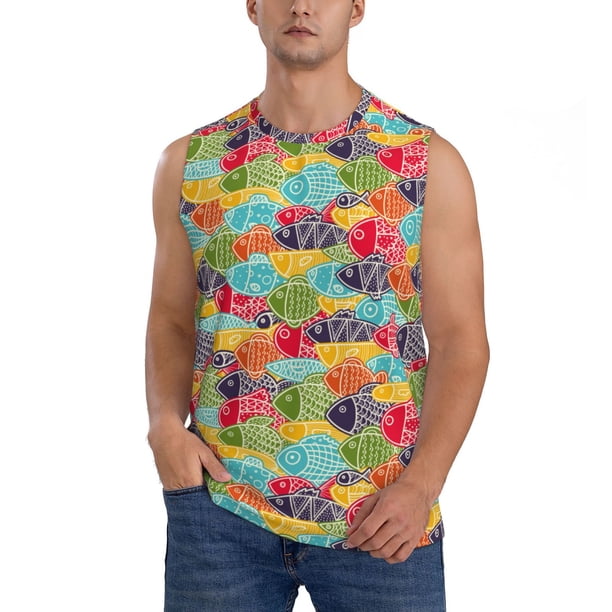 Balery Colorful Fish 2 Camisetas sin mangas para hombre, absorbe la humedad y protege contra el mal olor.-3X-Large