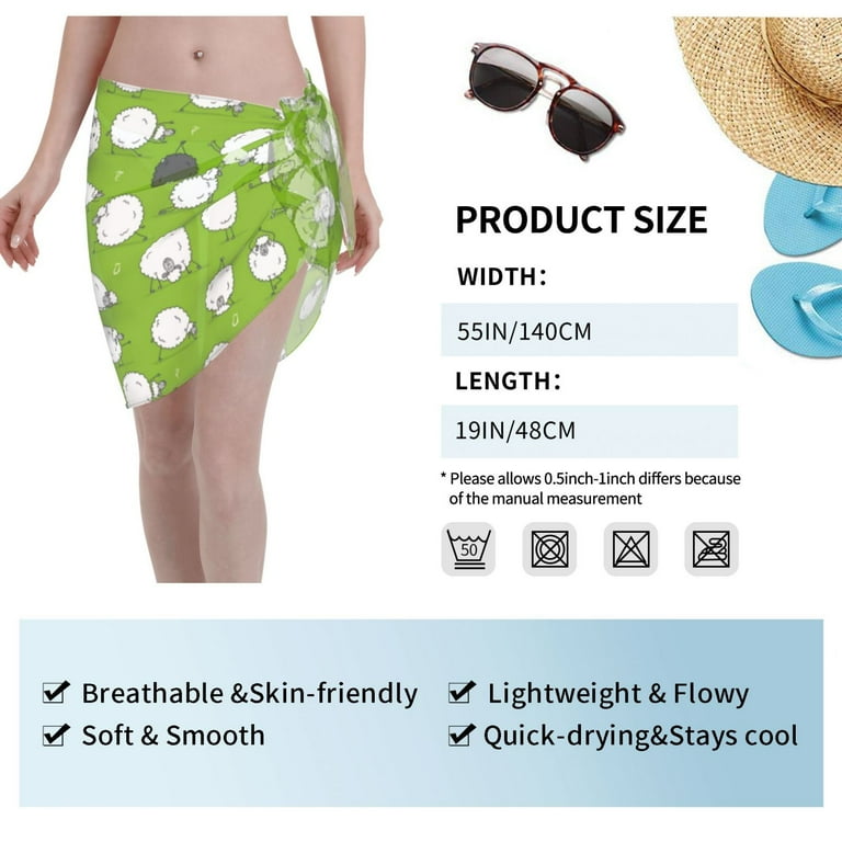 Disketp Funny Sheep Doing Yoga Women Swimsuit Cover Up Short Chiffon Summer Beach Sarong Bikini Wrap Skirt Bathing Suit