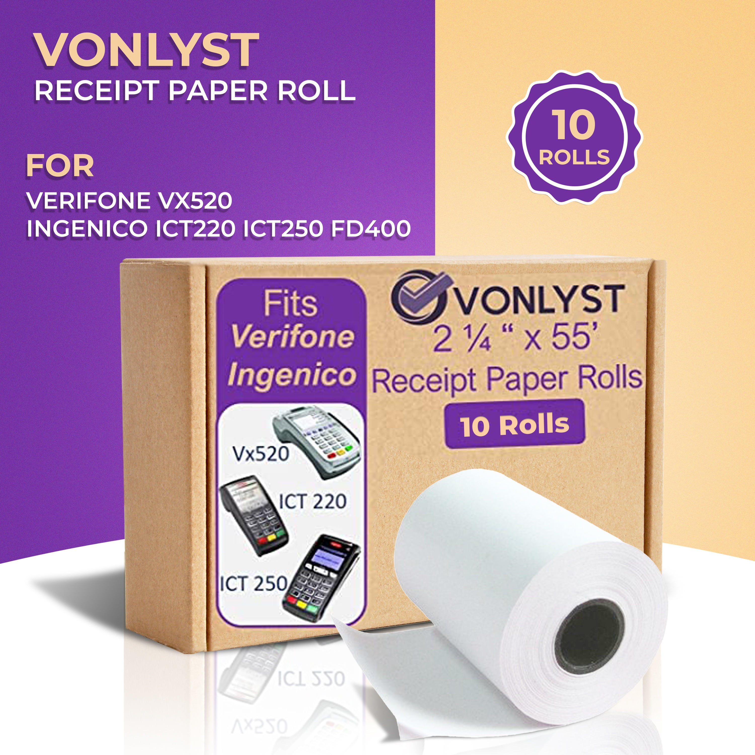 INGENICO iCT250 / iCT220 2-1/4" x 70' 10 ROLLS *Free Shipping* THERMAL PAPER 
