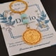 thumbnail image 2 of Llavero perla azul San Benito Greca Chapa De Oro recuerdo con tarjeta personalizada para bautizo, primera comunión, confirmación, boda, xv años,etc.Paquete de 5 Piezas, 2 of 5
