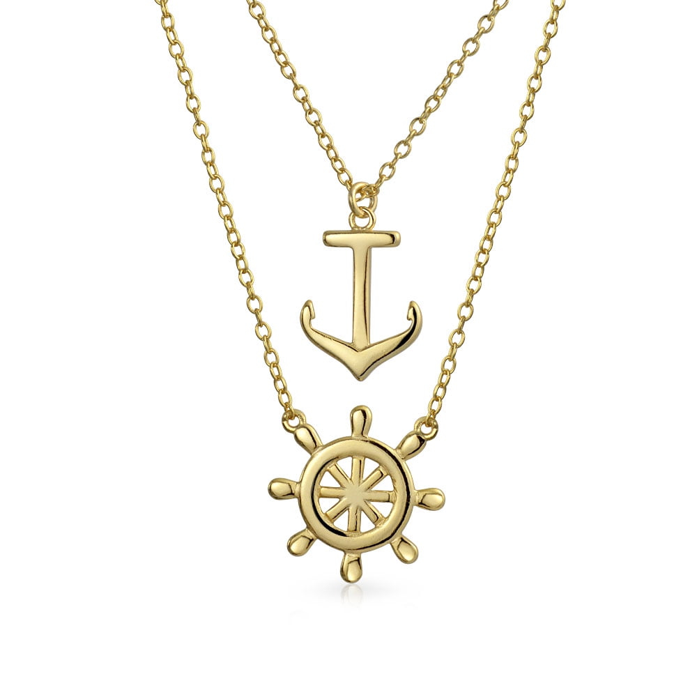 Bling Jewelry Set Of 2 Nautical Ship Wheel Layering Boat Anchor