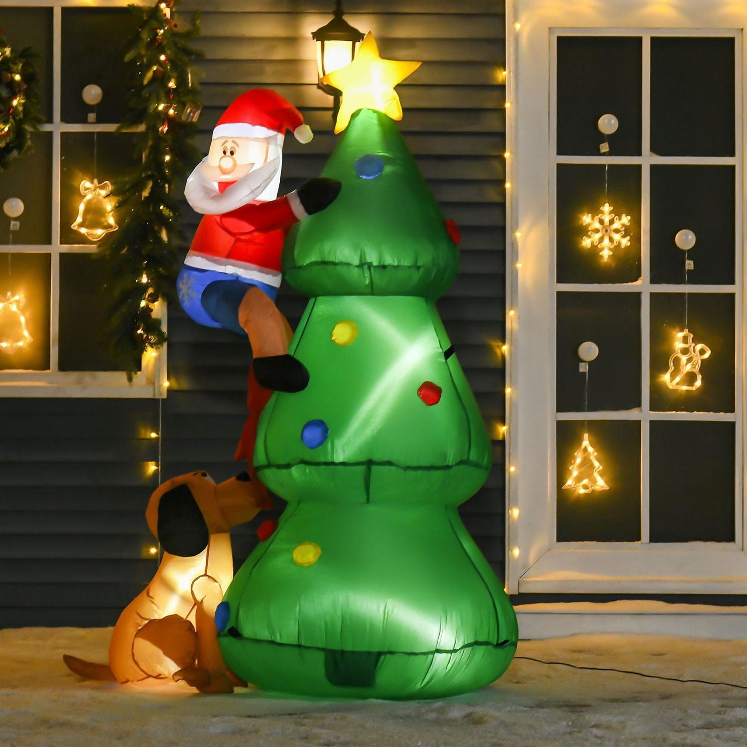 HOMCOM Arbre de Noël gonflable de 1,8 m, éclairé par LED avec chien du Père Noël pour la maison, l'intérieur, l'extérieur, le jardin, la pelouse, la décoration de fête