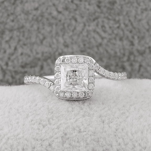 Eclet Jewels 14K White gold Plated Rings - 1.9 Ct VVS1/D Princess Cut Diamond Rings - Gorgeous Bypass Wedding Prong Set Ring Gift for Her - Halo Engagement Engraved Ring for Women's - Proposal Rings