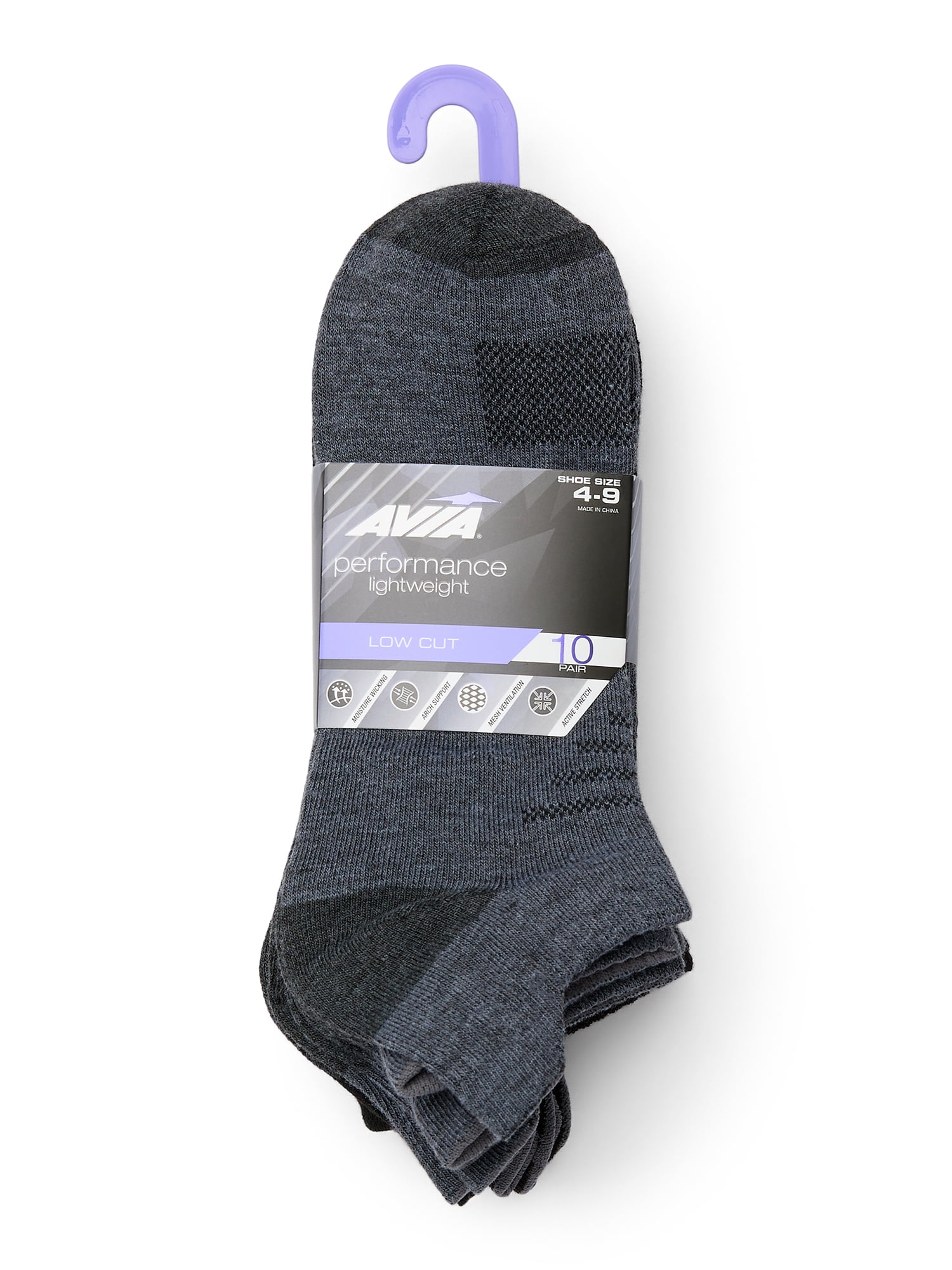 Avia Women's Performance Light Weight Low Cut Socks with Back Tab, pack of 10
