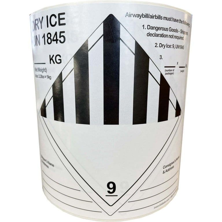 Dry Ice UN1845 DOT Hazmat Class 9 Shipping Labels | 6 dry-ice-un1845-dot-hazmat-class-9-shipping-labels-6-square-500-pack-instocklabels-com-walmart-com