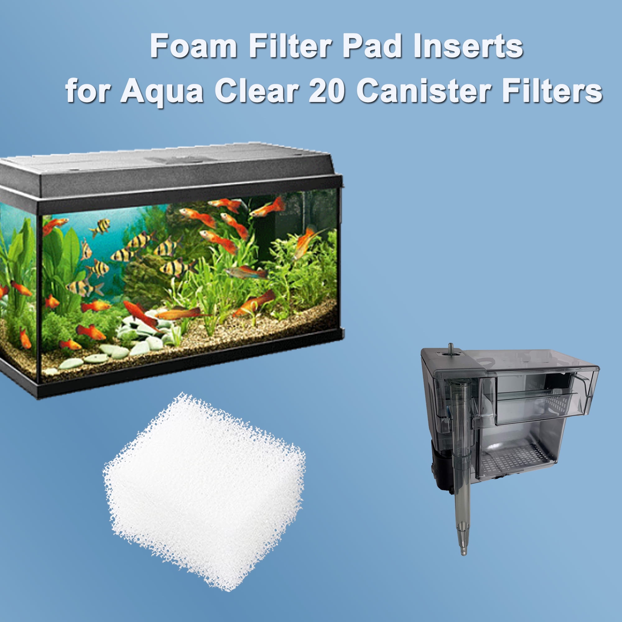 Qzbhct 20 Pcs Aquarium Bio Sponge White Foam Filter Pads Compatible with Aqua Clear 20 Filtration Systems