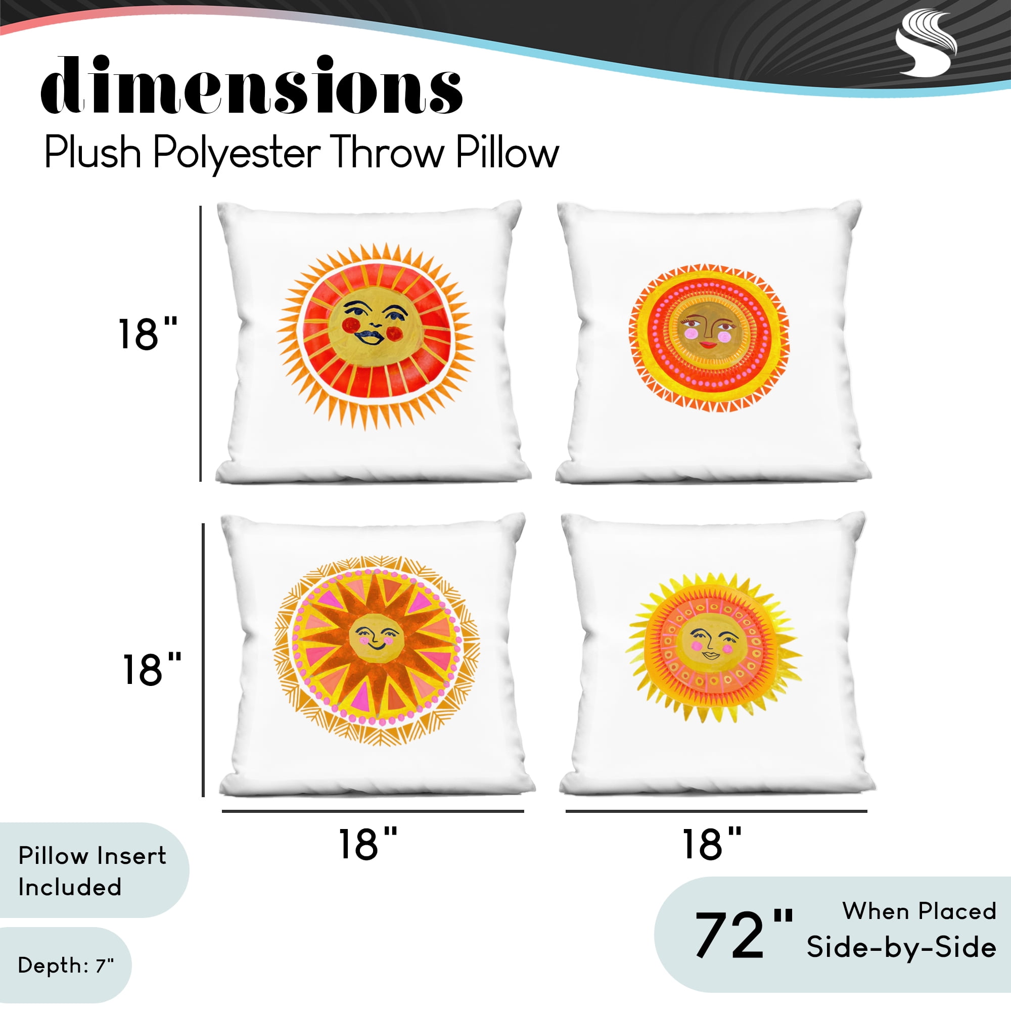 Stupell Industries Warm Happy Suns 4 Piece Decorative Printed Throw Pillow Set, design by Katherine Herrell Studio, 18 x 7 x 18