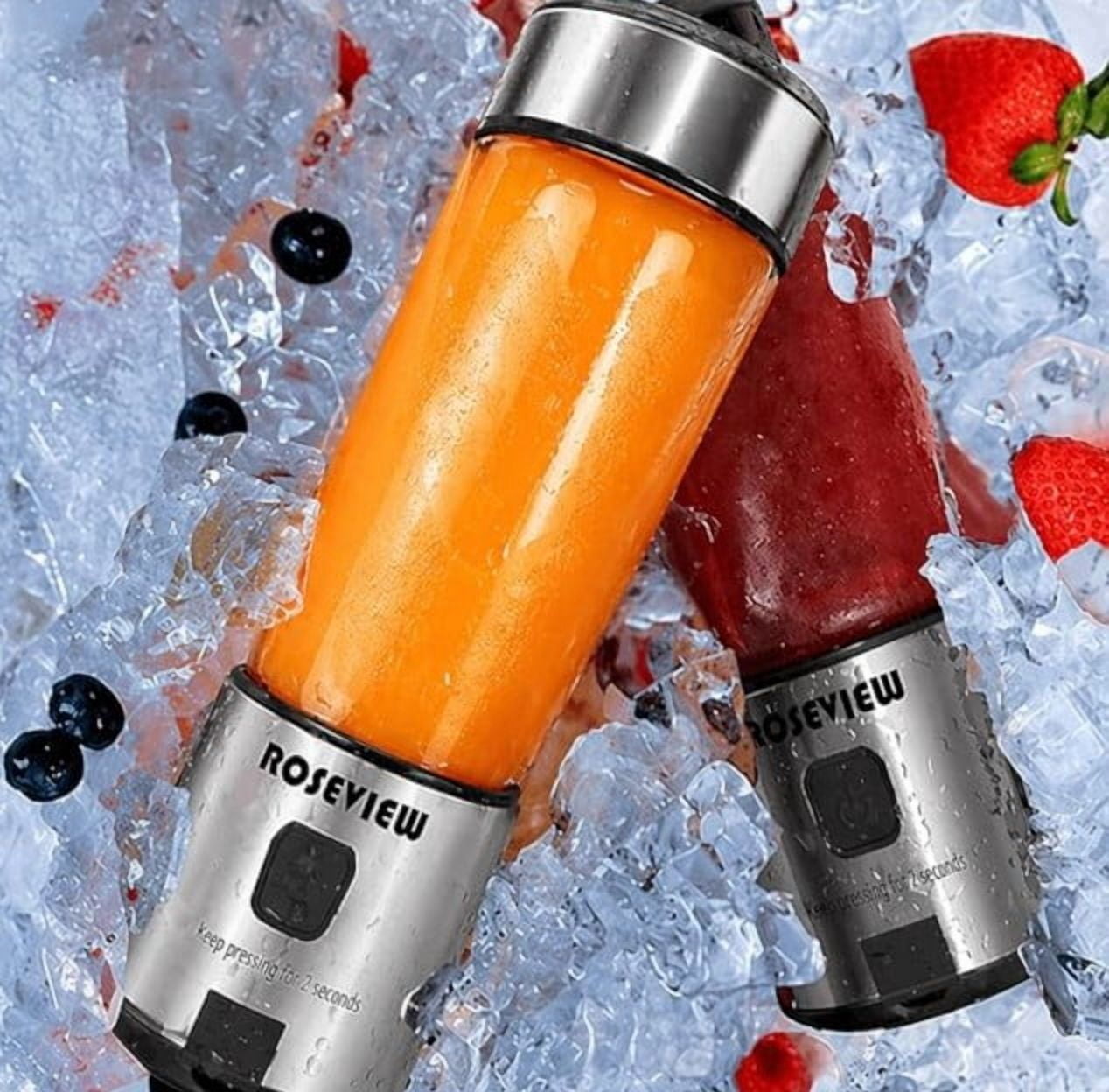 Smoothie blender USB rechargeable ROSEVIEW glass bottle jet blender mini cordless blast jar for shakes and smoothies blend mixer handheld  mini juicer