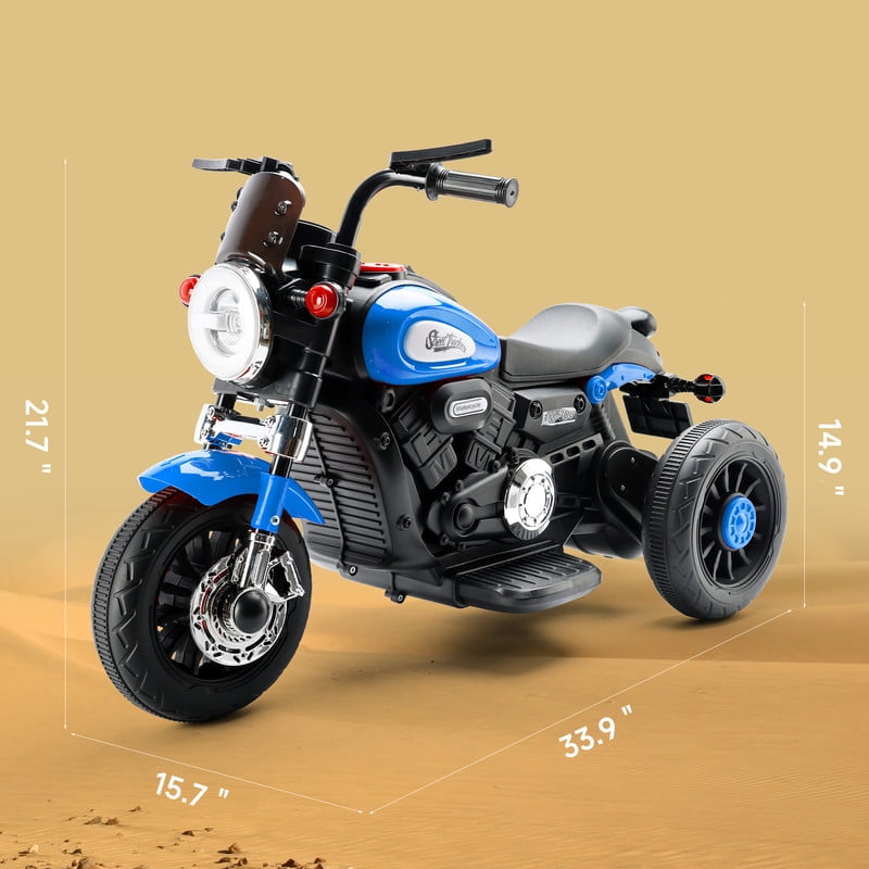 Bruce&Shark Kids Electric Motorcycle Ride-on Toy with Headlights, 3 Wheels Dual Motor Car for Children Boys Girls Blue