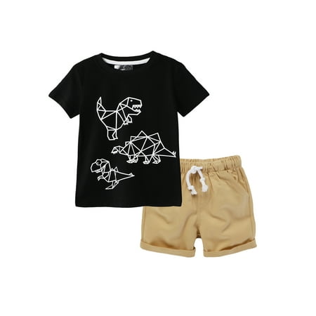 

1-7T Kids Toddler Boy Clothes Fashion Dinosaur T Shirts Tees Tops+Drawstring Short Pants 2PCS Baby Summer Outfit Set