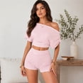 thumbnail image 3 of Wrongduck Women's 2 Piece Striped Matching Set Off Shoulder Crop Top and Skinny Shorts Summer Outfit, 3 of 11