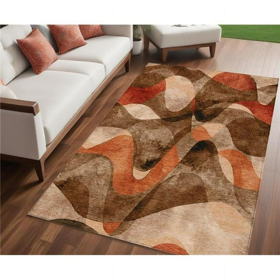 HomeRoots 561574 5 x 8 ft. Chocolate Abstract Washable Non Skid Indoor Outdoor Rectangle Machine Woven Area Rug