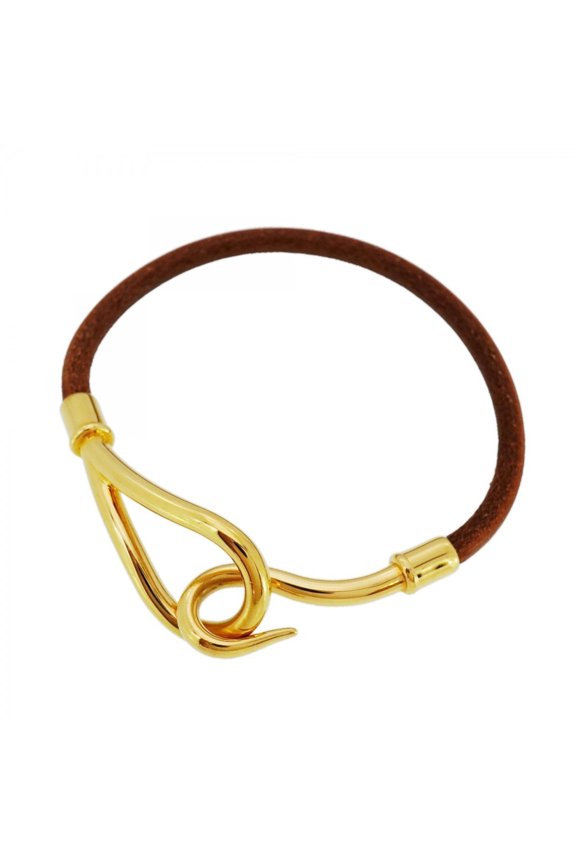 Pre-Owned Hermes Herms Bracelet Jumbo Hook GP Plated Leather Gold Brown Men's Women's