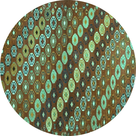 Ahgly Company Indoor Round Abstract Turquoise Blue Contemporary Area Rugs, 6' Round