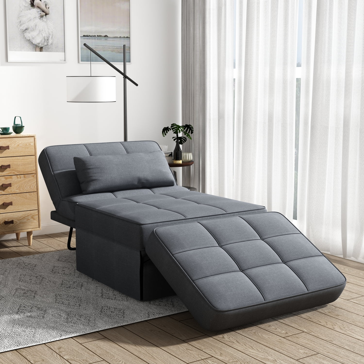 Holaki Living Room Bed Room Metal Frame with Dark Grey Upholstery
