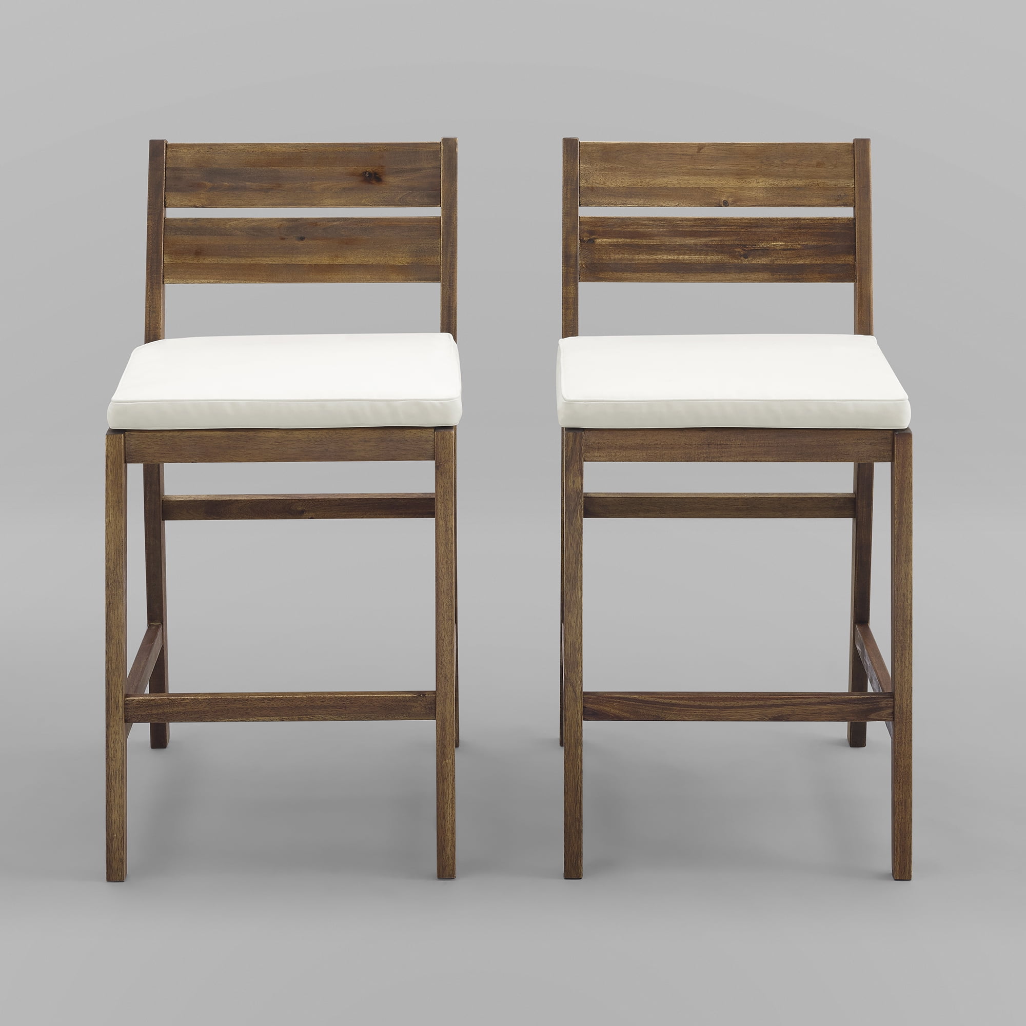 Modern Acacia Wood Set of 2 Brown Patio Counter Stools by Manor Park