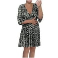 thumbnail image 4 of Drses Summer Dresses for Women 2024 Casual V Neck Floral Bohemian Wrap 3/4 Sleeve Midi Dress, 4 of 7