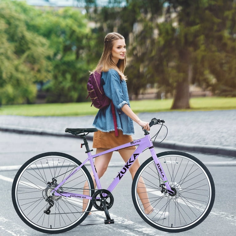 Zukka 700C Hybrid Bike Aluminum Alloy Frame Flat Handlebar 7 Speed