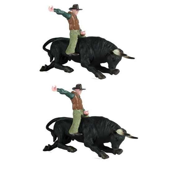 2X Modelo de PVC Juguetes de Animales Rodeo Bull con Jinete Juguete de PláStico EstáTico Coleccionable para NiñOs