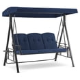 thumbnail image 3 of MCombo 3 Seat Outdoor Patio Swings with Adjustable Canopy, Retractable Trays, Cushions for Backyard, Poolside, Balcony 4092(Navy Blue), 3 of 9
