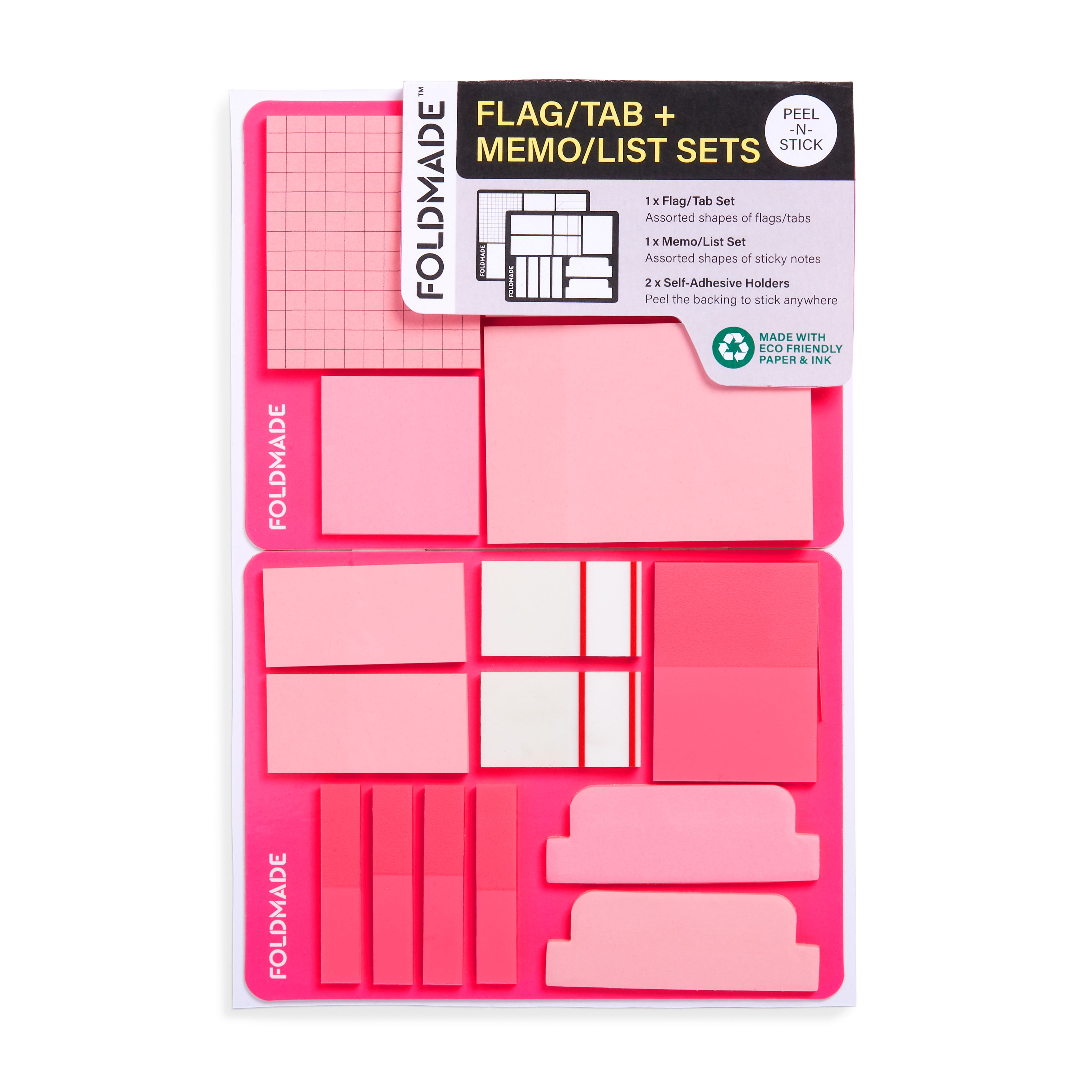 Foldmade Flag Tab Note Pad Set, Neon Pink, 620 Count