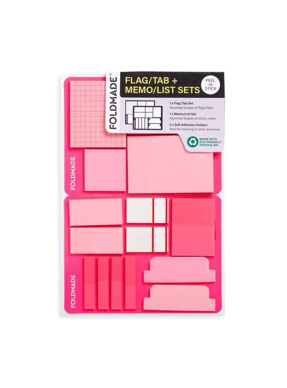 Foldmade Flag Tab Note Pad Set, Neon Pink, 620 Count