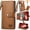 Brown, variant on for Samsung Galaxy A17 Leather Phone Case Wallet Zipper Pocket Pouch Folio Flip Cover Kickstand, Multi Anti-theft Card Holder Cash Slot, Double Magnetic Buckle, Wrist Lanyard