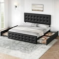 thumbnail image 4 of Bed Frame with 4 Storage Drawers and Adjustable Headboard, Upholstered Mattress Foundation with Skin-Frienly Linen, No Box Spring Neede, 4 of 9