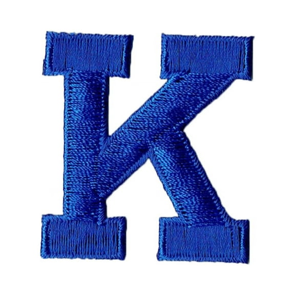 Alphabet Letter - K - Color Royal Blue - 2" Block Style - Iron On Embroidered Applique Patch