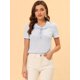 thumbnail image 3 of Blusa de verano Allegra K con cuello anudado y volantes de manga corta para mujer Azul L, 3 of 5