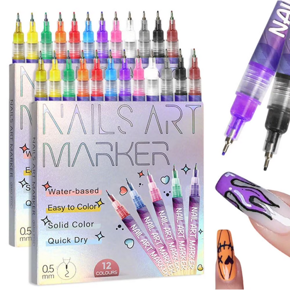 12 Colors Nail Art Pens Set, 2026 New Nail Art Markers for Gel Nails, DIY Nail Art Marker Drawing Painting Liner Pen, Nail Art Tools for Graffiti Dotting Drawing Painting Point Liner DIY (1 Set)